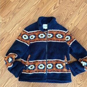 Lucky New navy and Orange Patterned Fleece Jacket